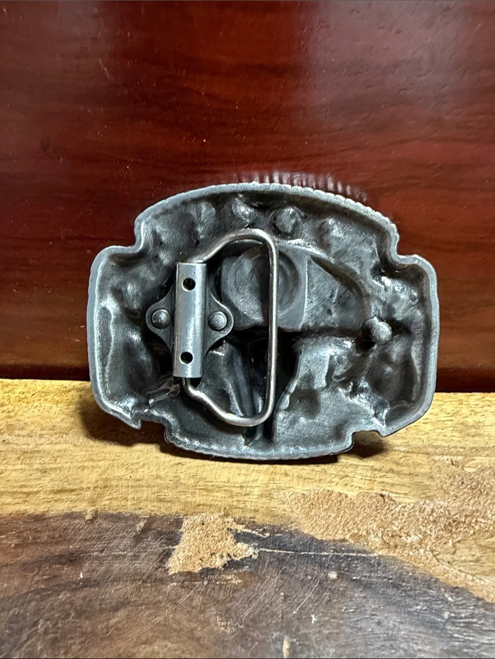 Texas Longhorn Western Belt Buckle - Blue & Red Enamel